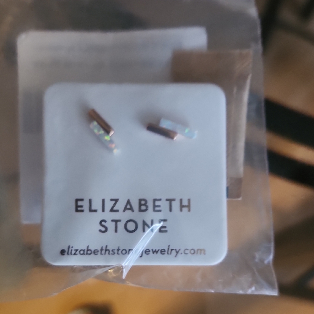Opal Bar Stud Earrings - White and Silver
